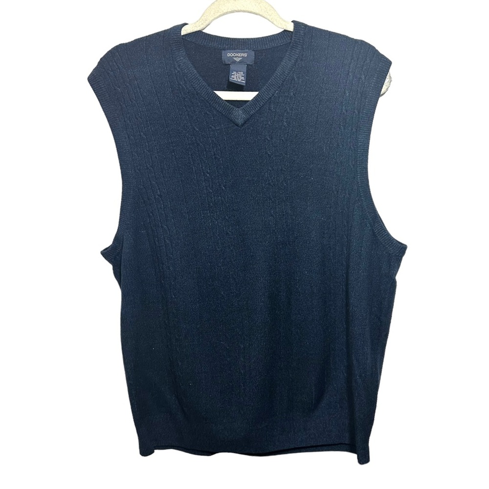 Dockers Men’s XL Cable Knit V Neck Sweater Vest Pullover Classic Dark Blue Golf